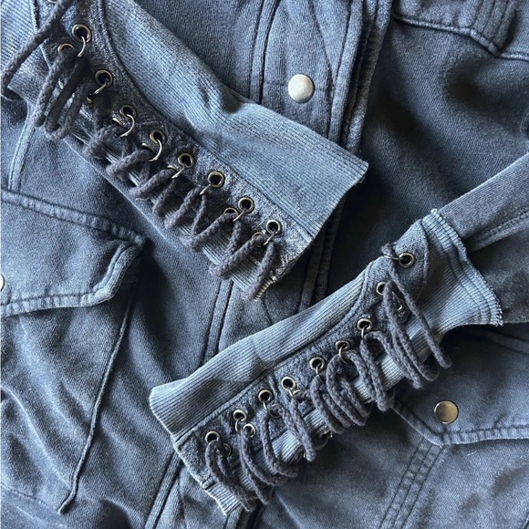 Free People Chelsea Cardi laced up sleeve Hooded cardigan jacket Women’s XS RARE - Picture 6 of 14